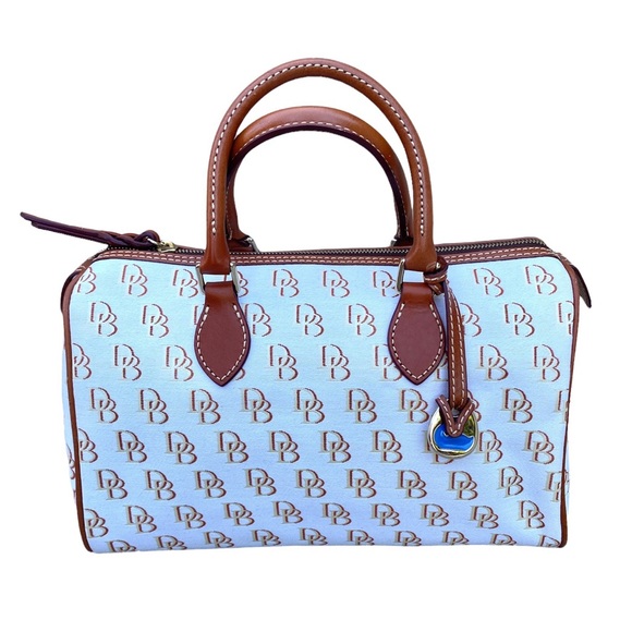 DOONEY & BOURKE signature satchel handbag canvas purse logo print bag leather - Picture 1 of 11